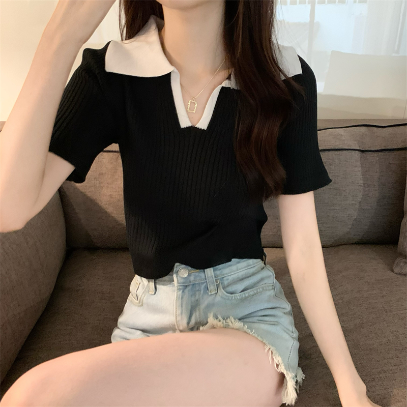 Niche retro knitted summer mixed colors tops for women