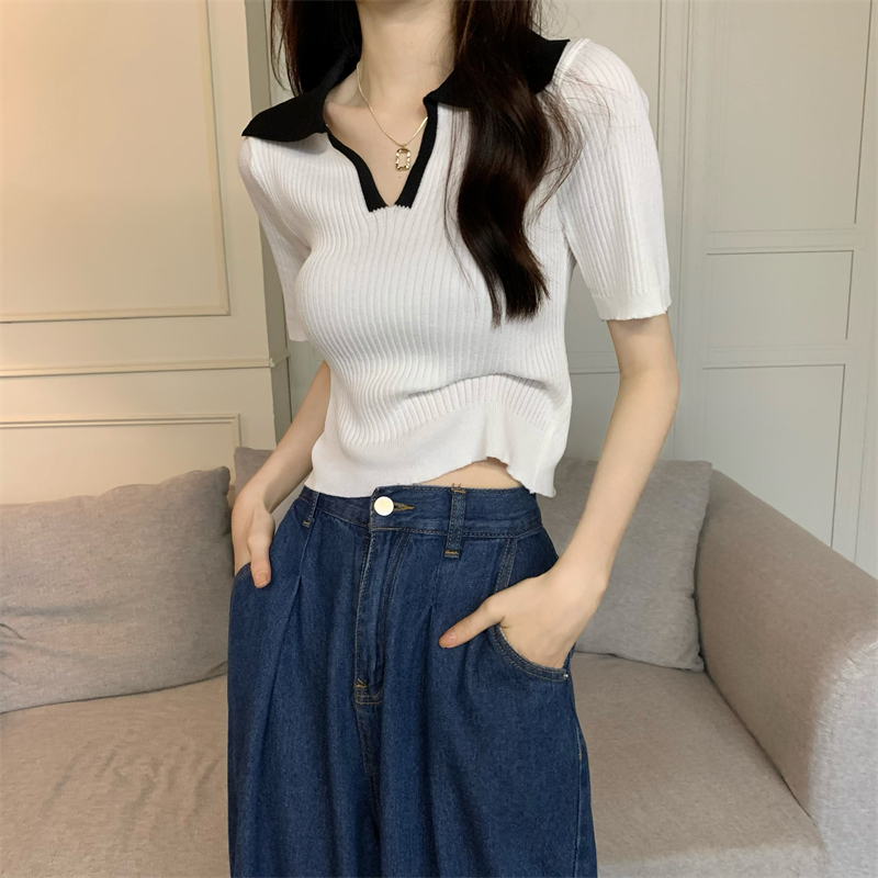 Niche retro knitted summer mixed colors tops for women