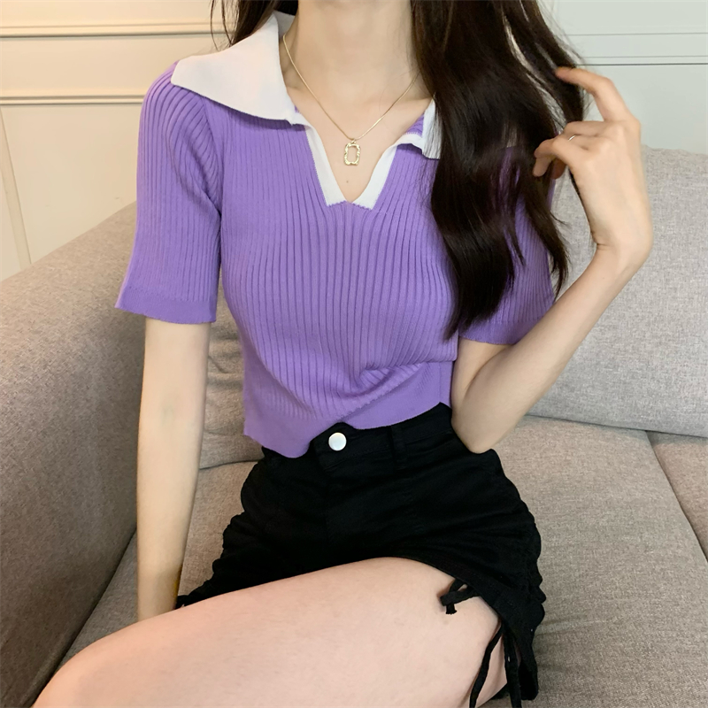 Niche retro knitted summer mixed colors tops for women