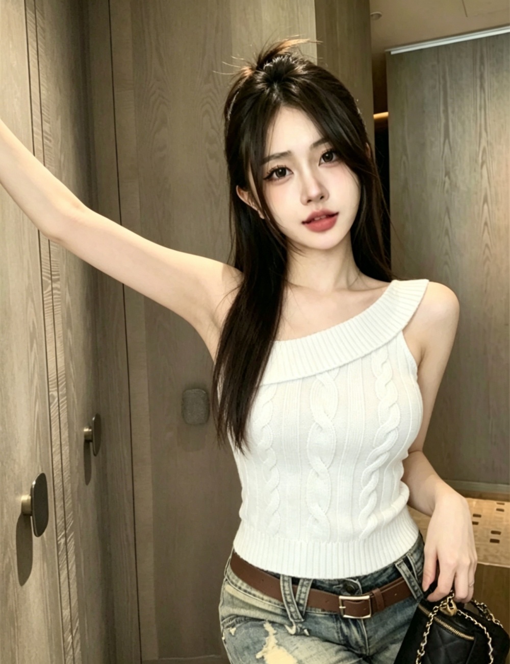 Sloping shoulder knitted tops summer spicegirl vest