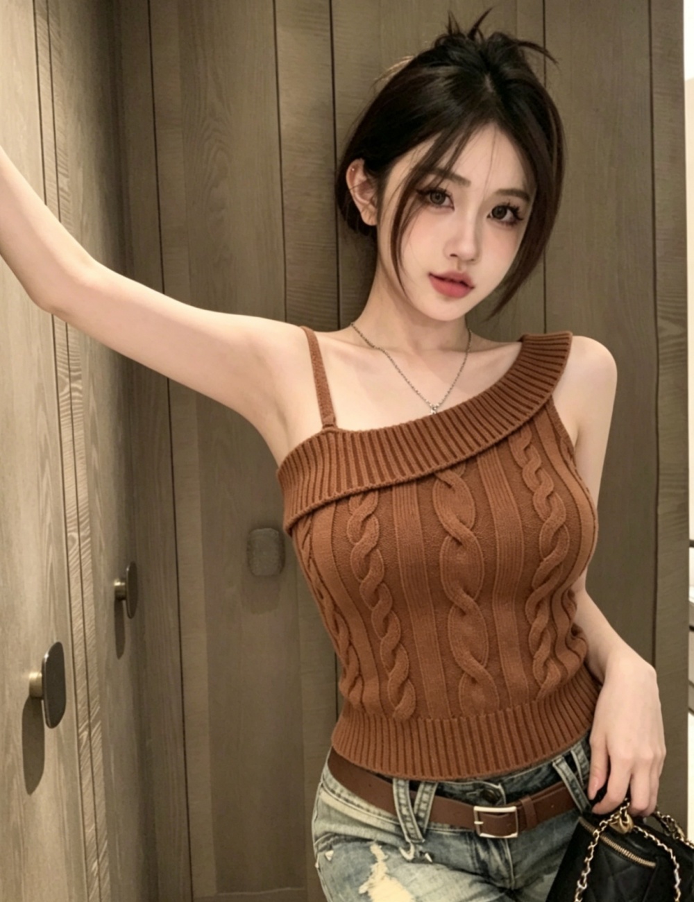 Sloping shoulder knitted tops summer spicegirl vest