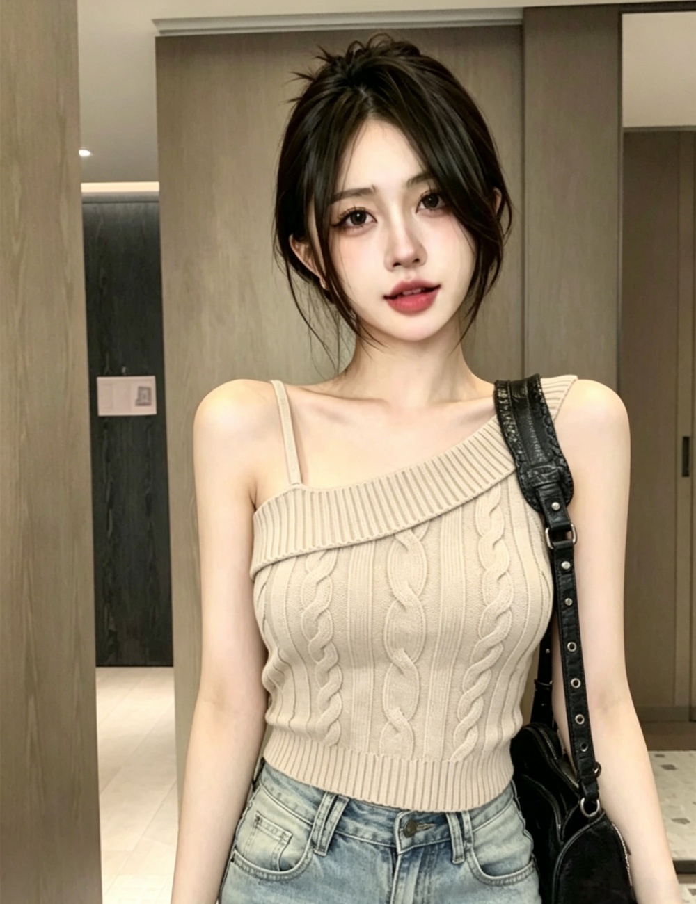 Sloping shoulder knitted tops summer spicegirl vest