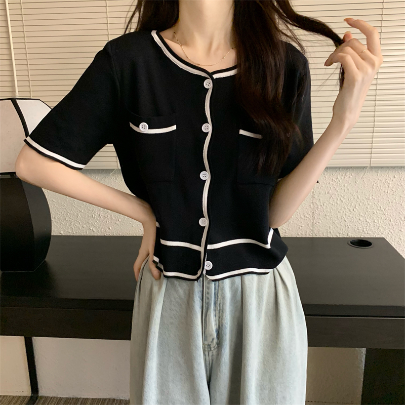 Chanelstyle temperament mixed colors all-match knitted tops