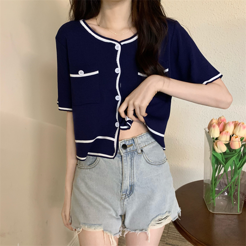 Chanelstyle temperament mixed colors all-match knitted tops