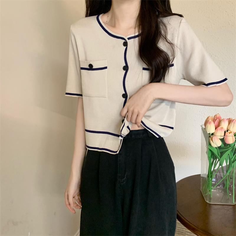 Chanelstyle temperament mixed colors all-match knitted tops