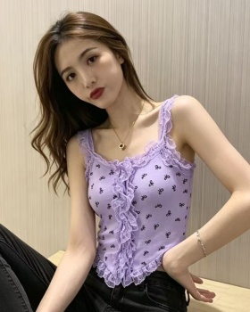 Sexy lace knitted romantic France style slim vest