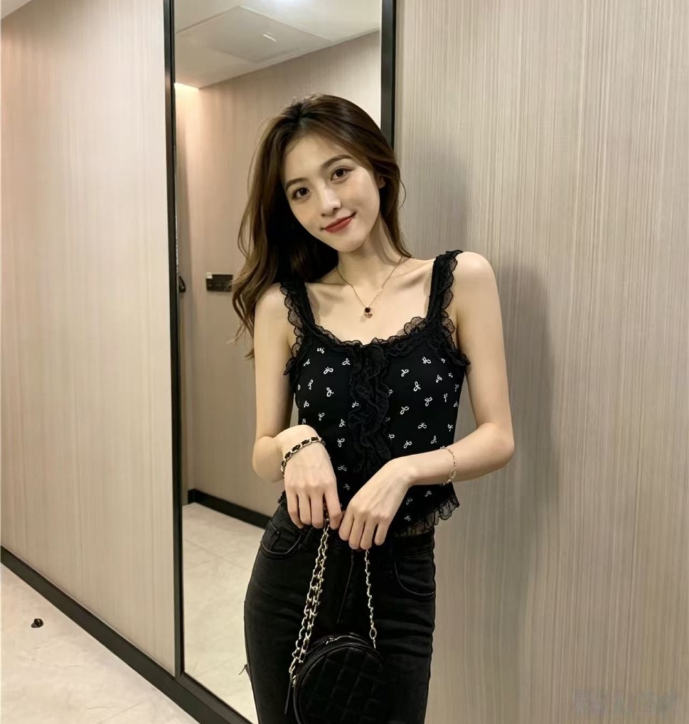 Sexy lace knitted romantic France style slim vest