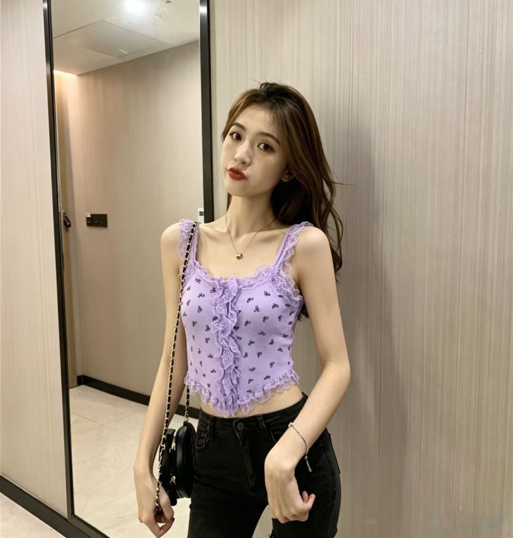 Sexy lace knitted romantic France style slim vest