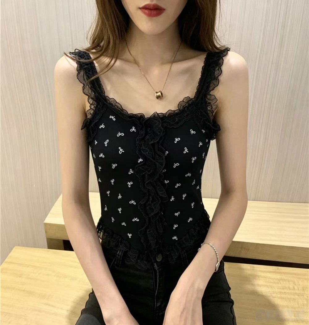 Sexy lace knitted romantic France style slim vest