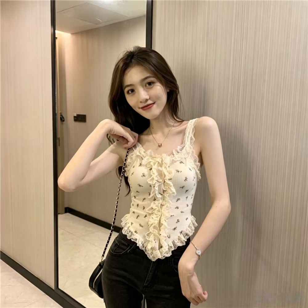 Sexy lace knitted romantic France style slim vest