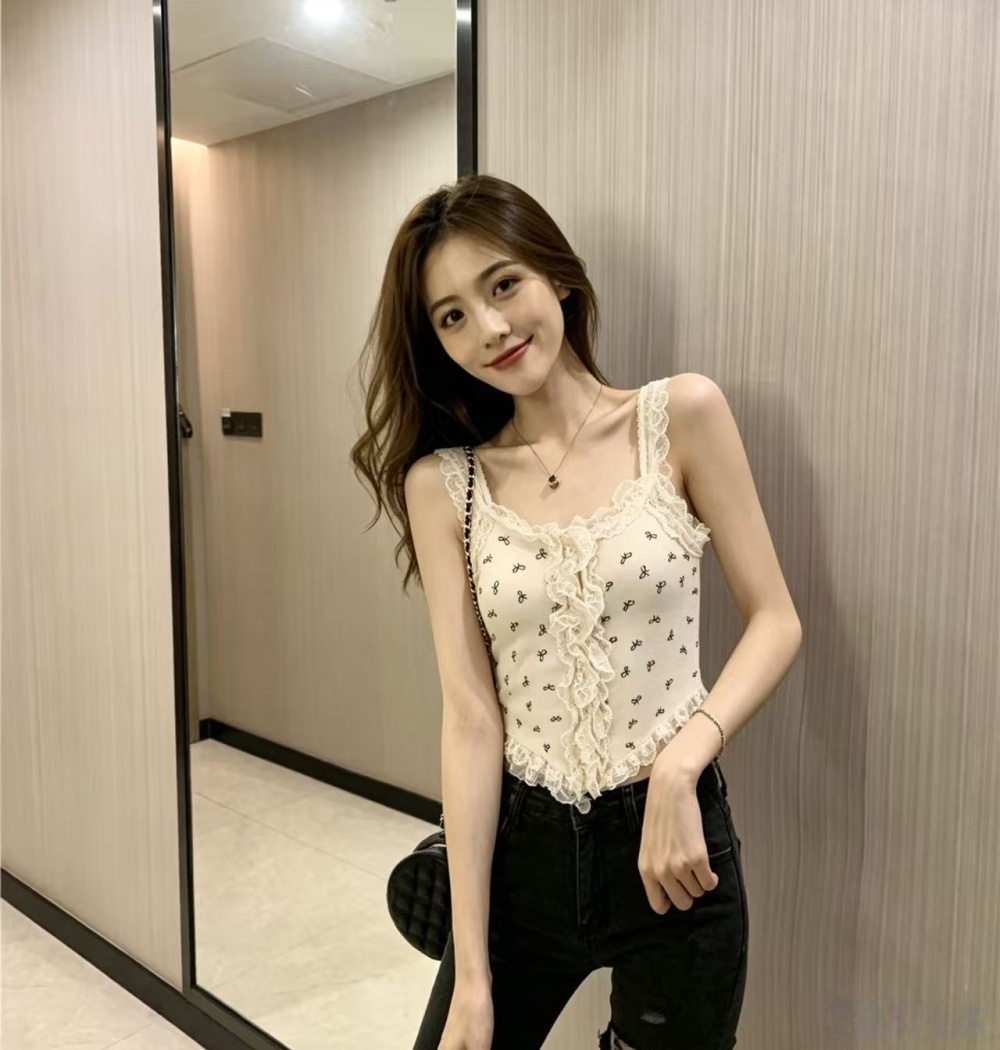 Sexy lace knitted romantic France style slim vest