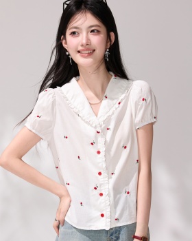 Summer white commuting tender doll collar puff sleeve shirt