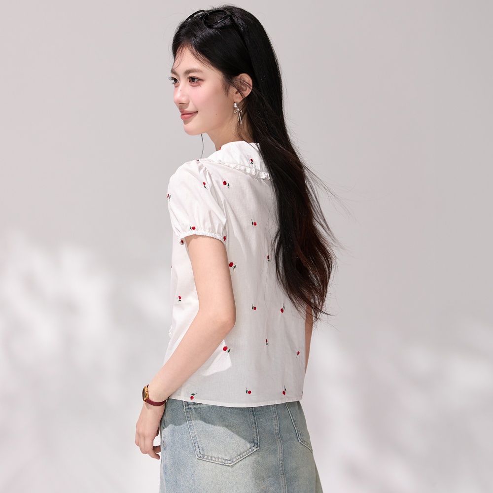 Summer white commuting tender doll collar puff sleeve shirt