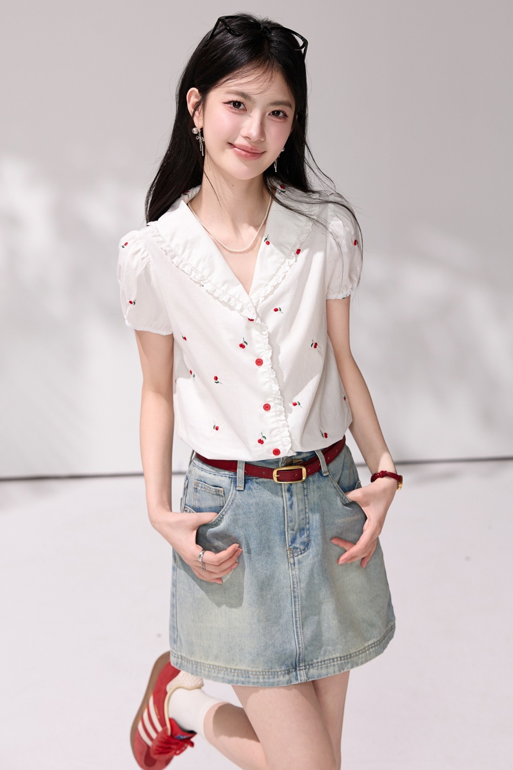 Summer white commuting tender doll collar puff sleeve shirt