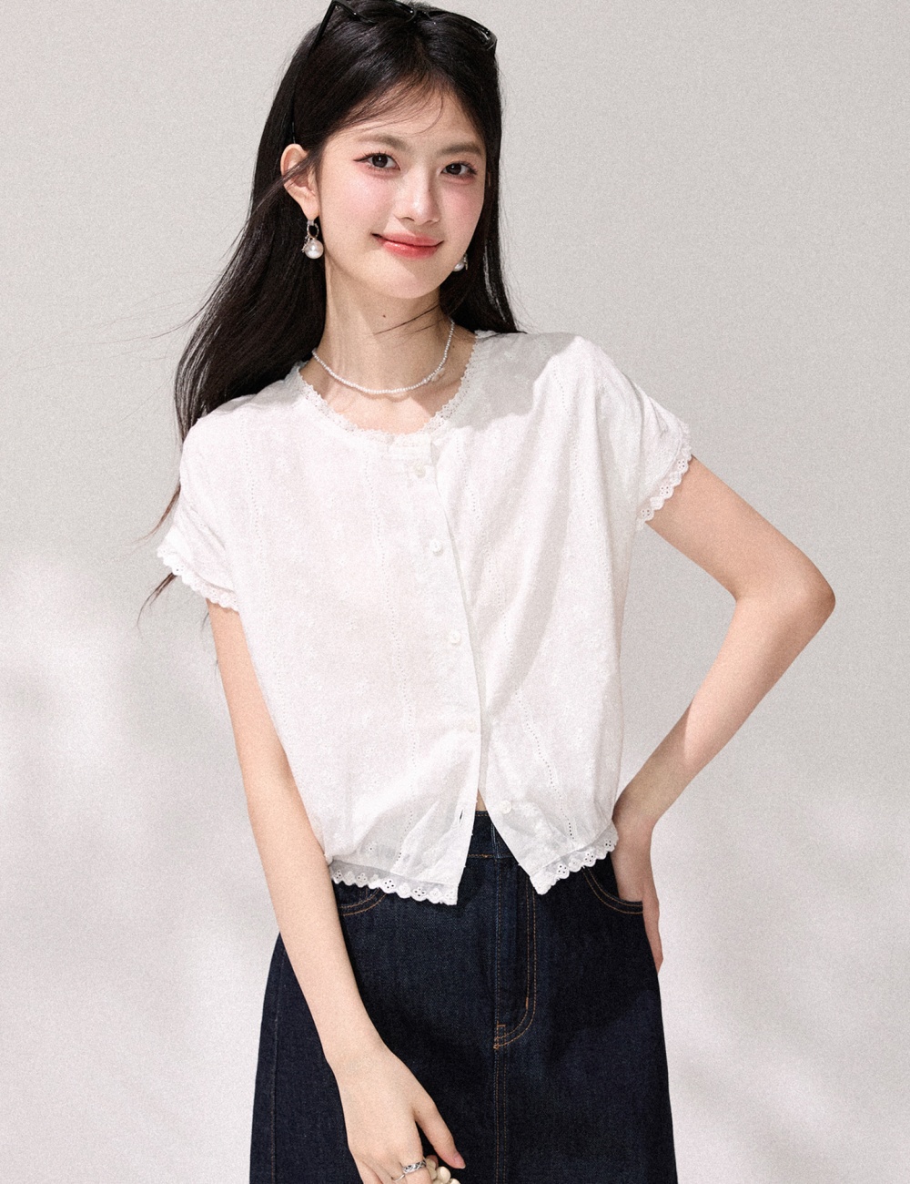 Short lace shirt refreshing tops for women