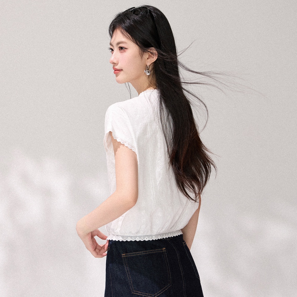 Short lace shirt refreshing tops for women