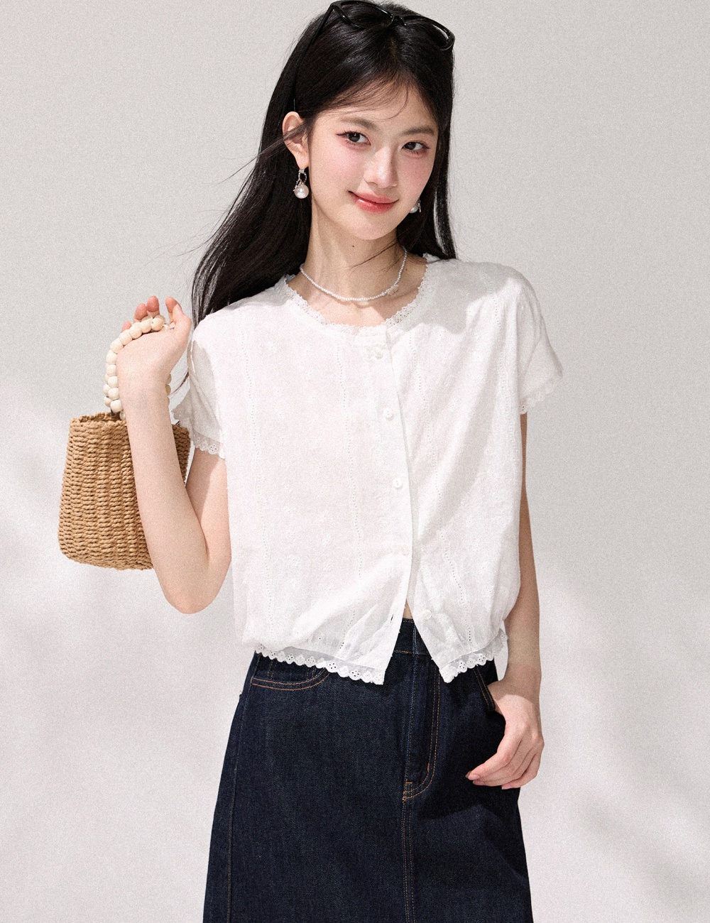 Short lace shirt refreshing tops for women
