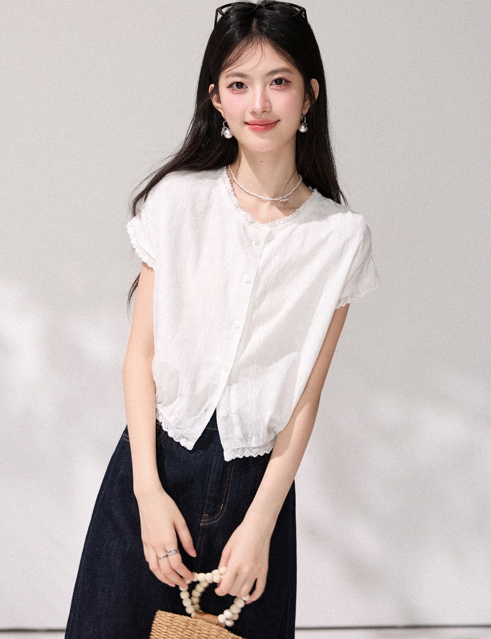 Short lace shirt refreshing tops for women