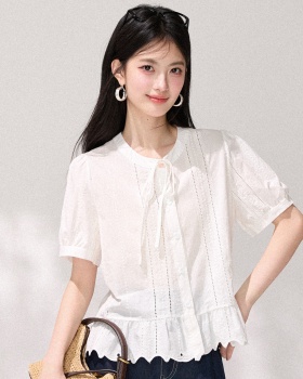 White loose frenum tops slim Korean style summer shirt