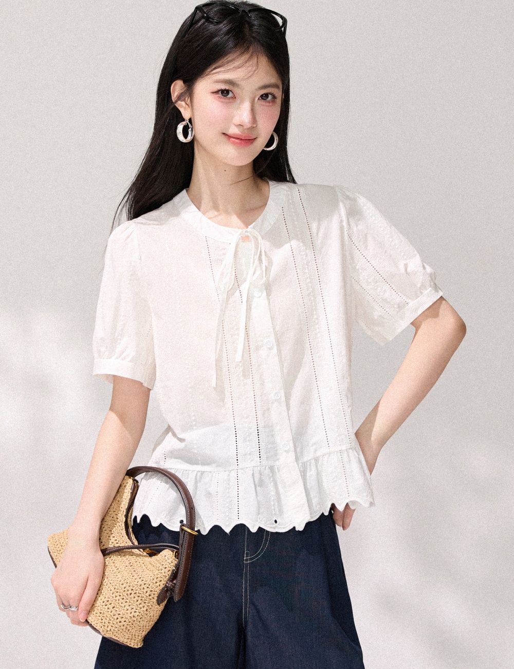 White loose frenum tops slim Korean style summer shirt