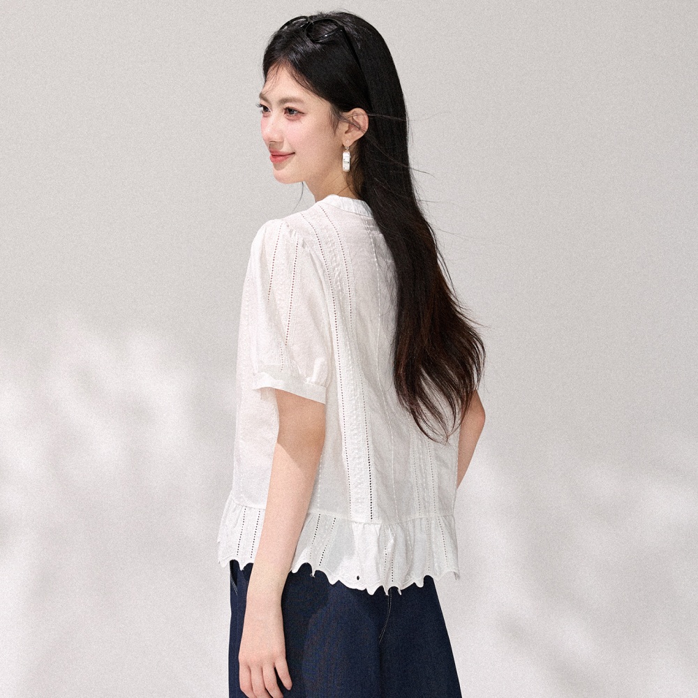 White loose frenum tops slim Korean style summer shirt