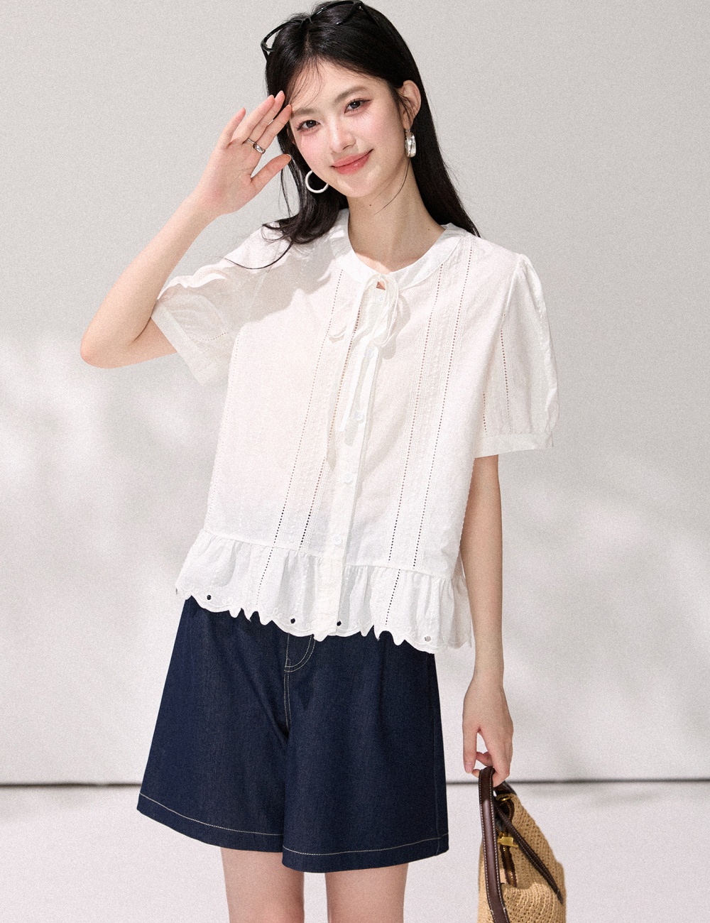 White loose frenum tops slim Korean style summer shirt