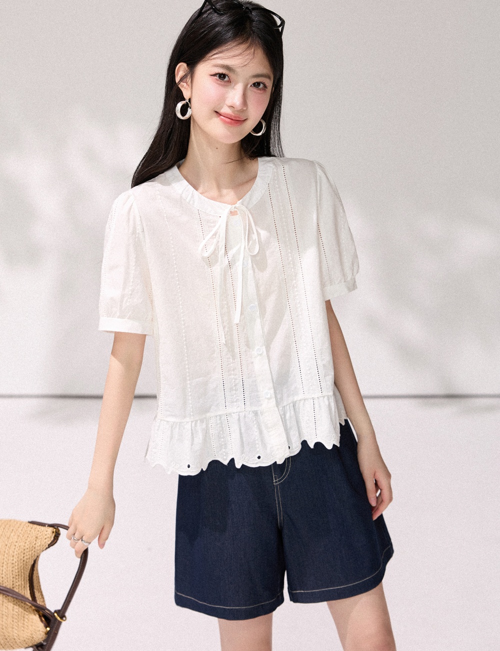 White loose frenum tops slim Korean style summer shirt