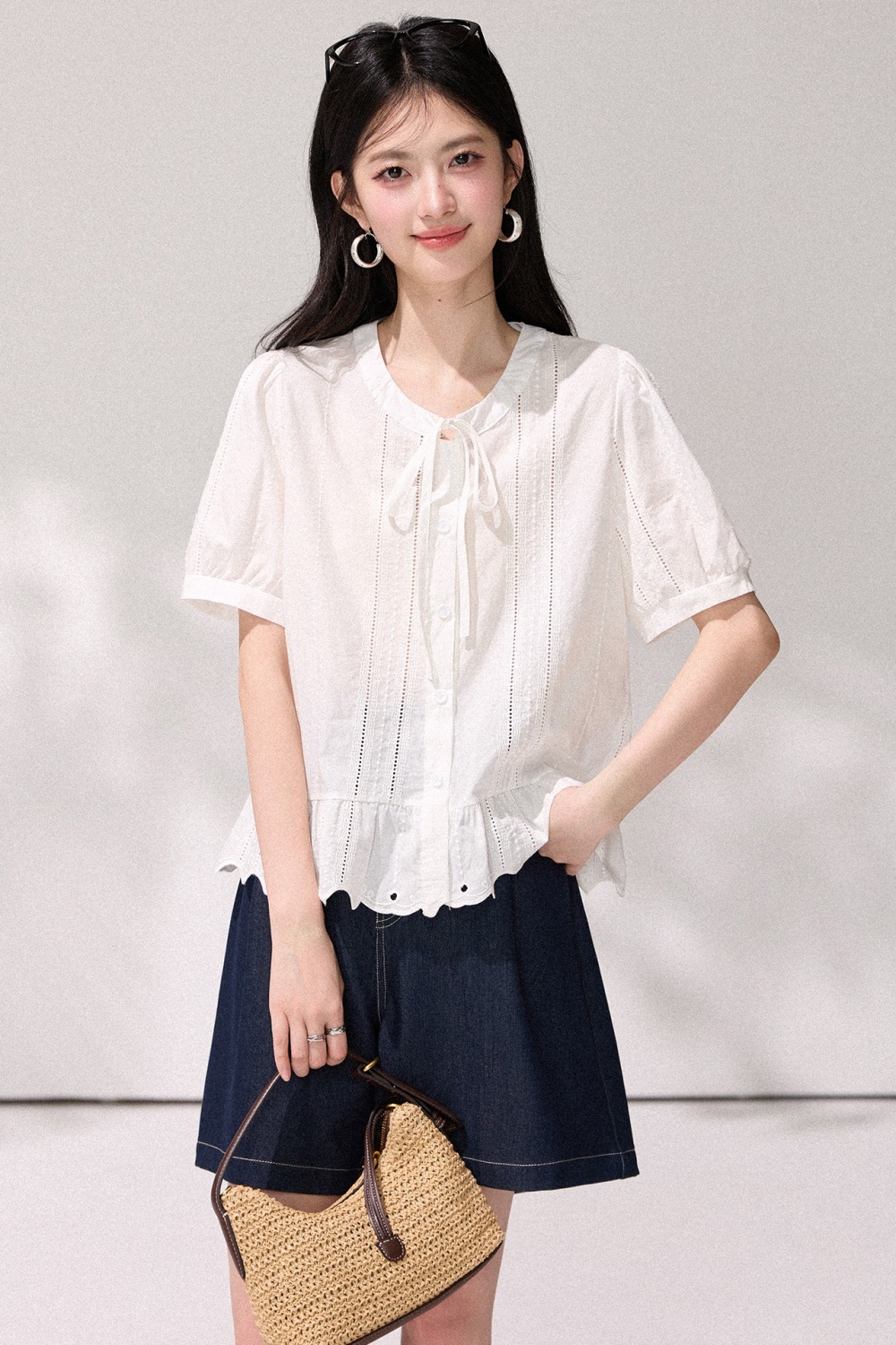 White loose frenum tops slim Korean style summer shirt