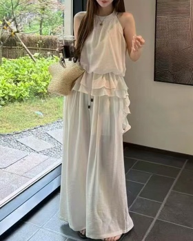 European style tops fashion wide leg pants 2pcs set for women