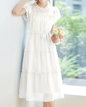 Frenum slim pinched waist wood ear summer dress for women