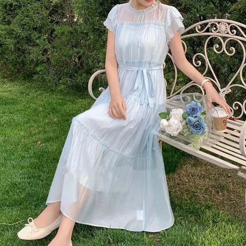 Frenum slim pinched waist wood ear summer dress for women