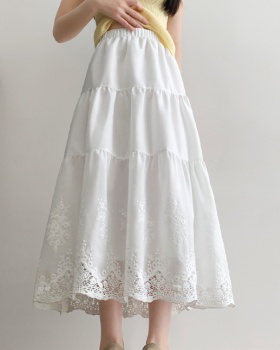 Lace A-line hollow long skirt temperament high waist skirt