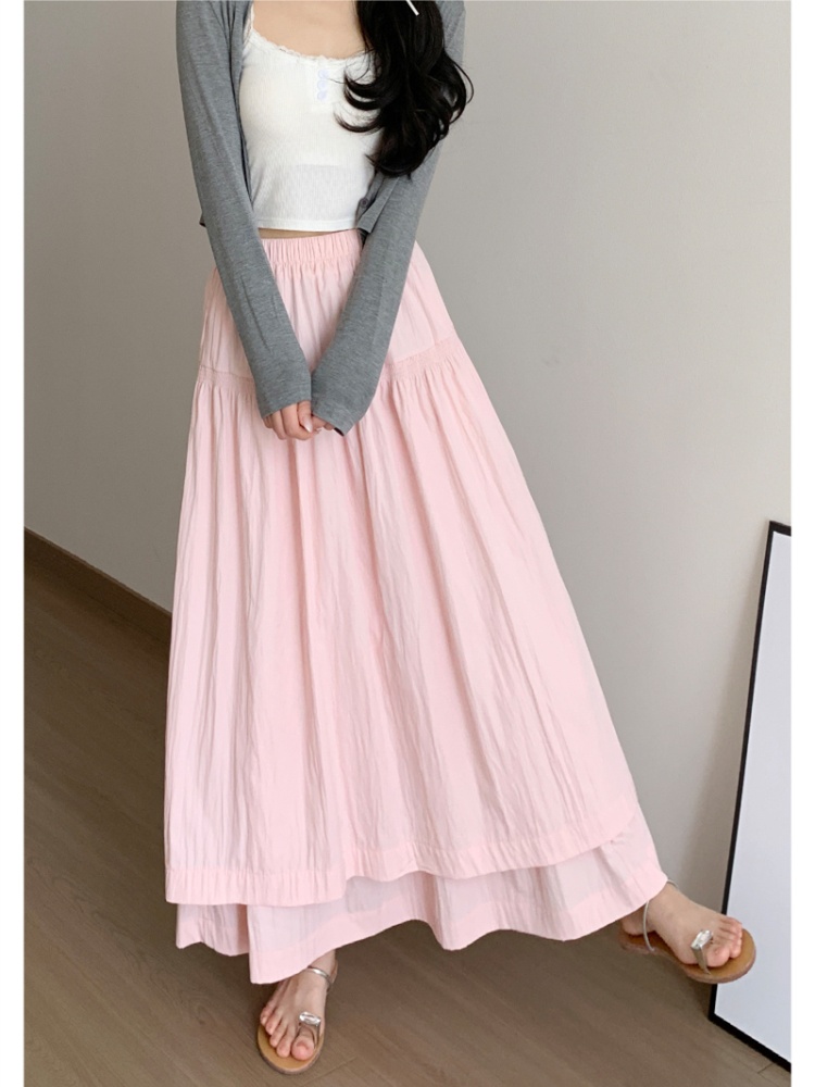 Pink summer skirt A-line slim long dress for women