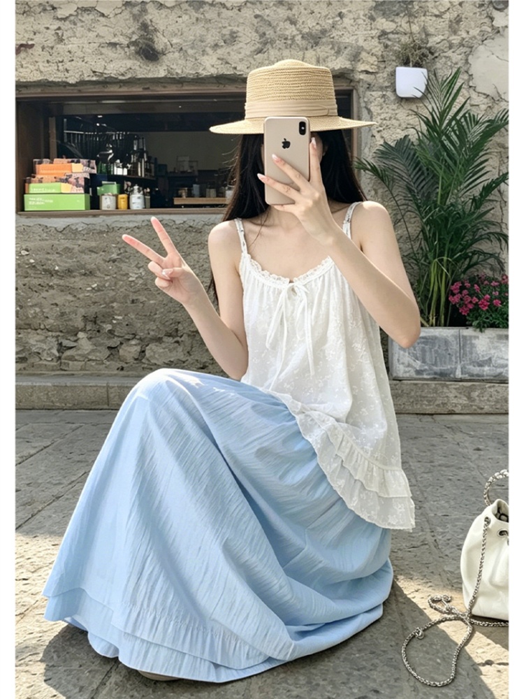 Pink summer skirt A-line slim long dress for women
