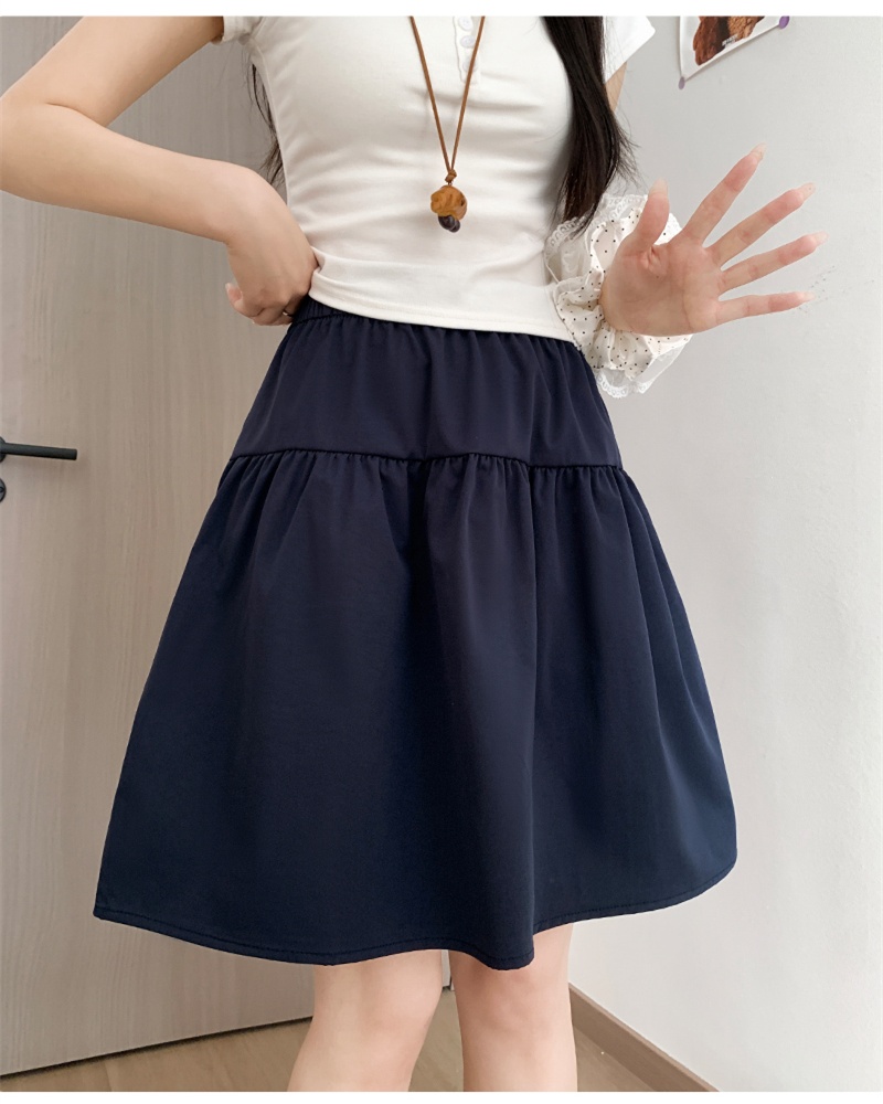College style slim A-line navy-blue summer skirt for women