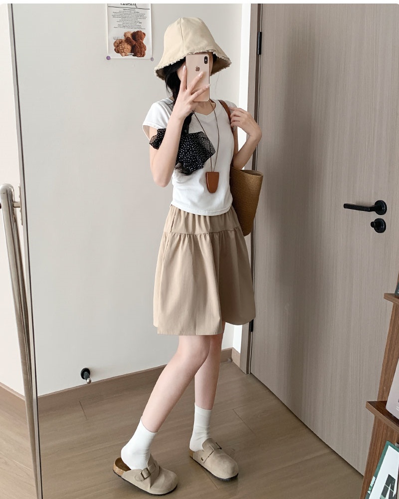 College style slim A-line navy-blue summer skirt for women