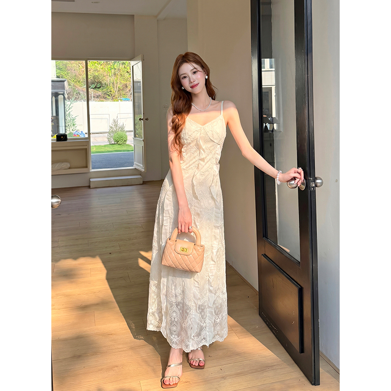 Sling pure summer lace hollow elegant dress for women