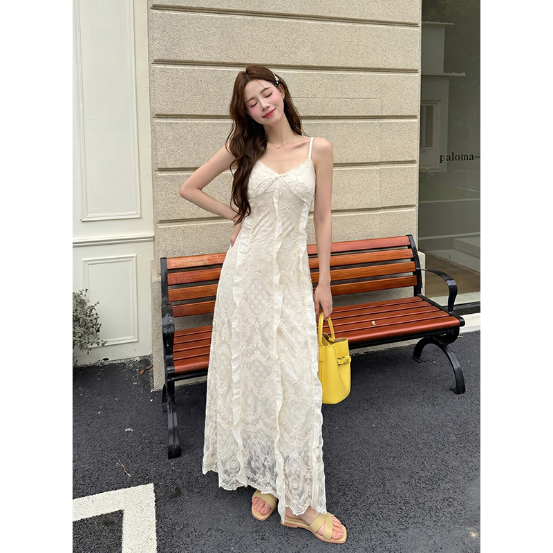 Sling pure summer lace hollow elegant dress for women