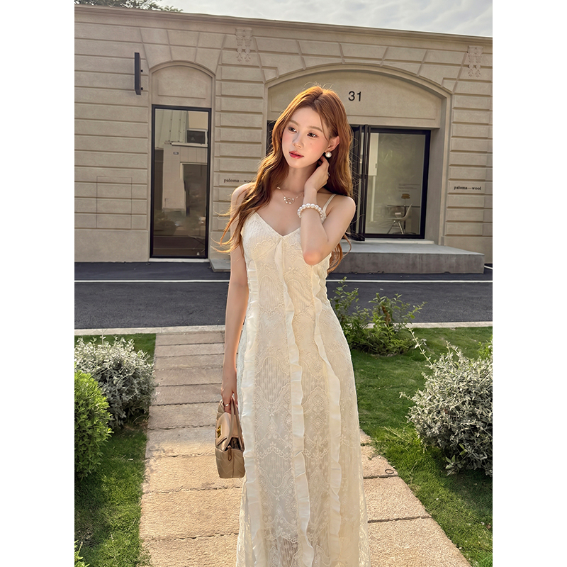 Sling pure summer lace hollow elegant dress for women