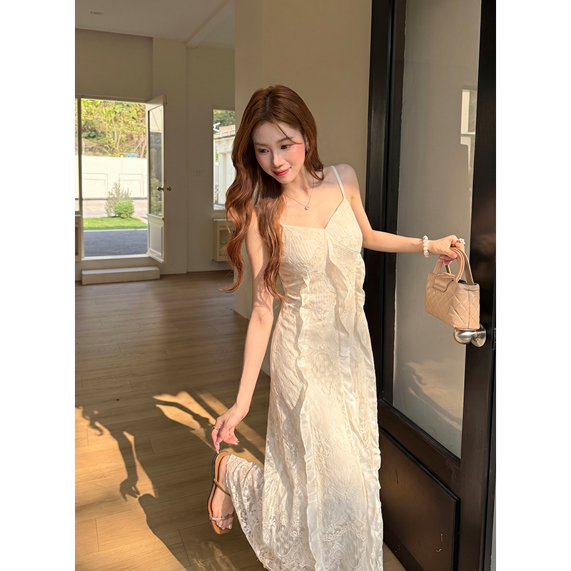 Sling pure summer lace hollow elegant dress for women