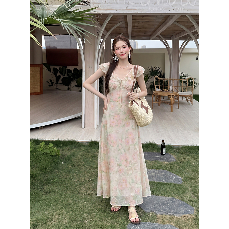 Elegant summer lotus leaf edges dress for women