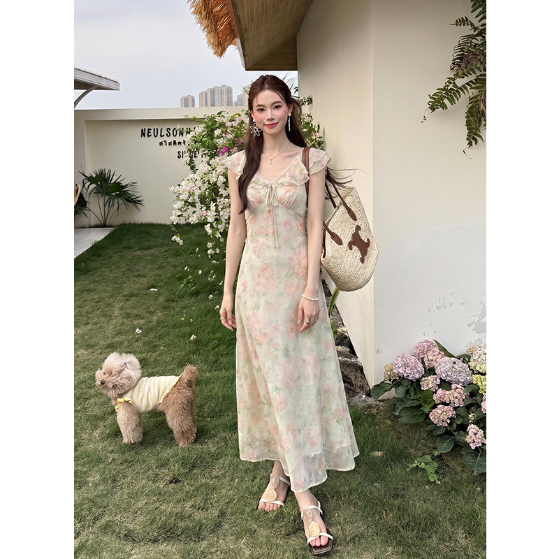 Elegant summer lotus leaf edges dress for women
