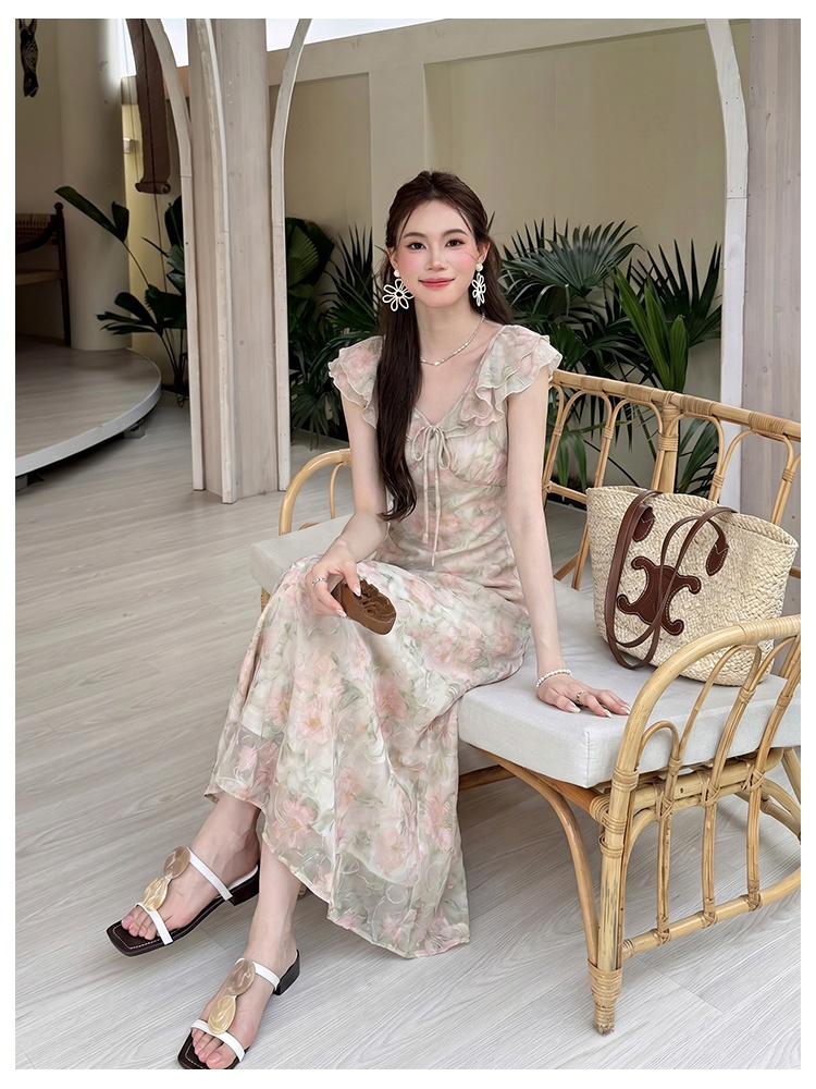Elegant summer lotus leaf edges dress for women