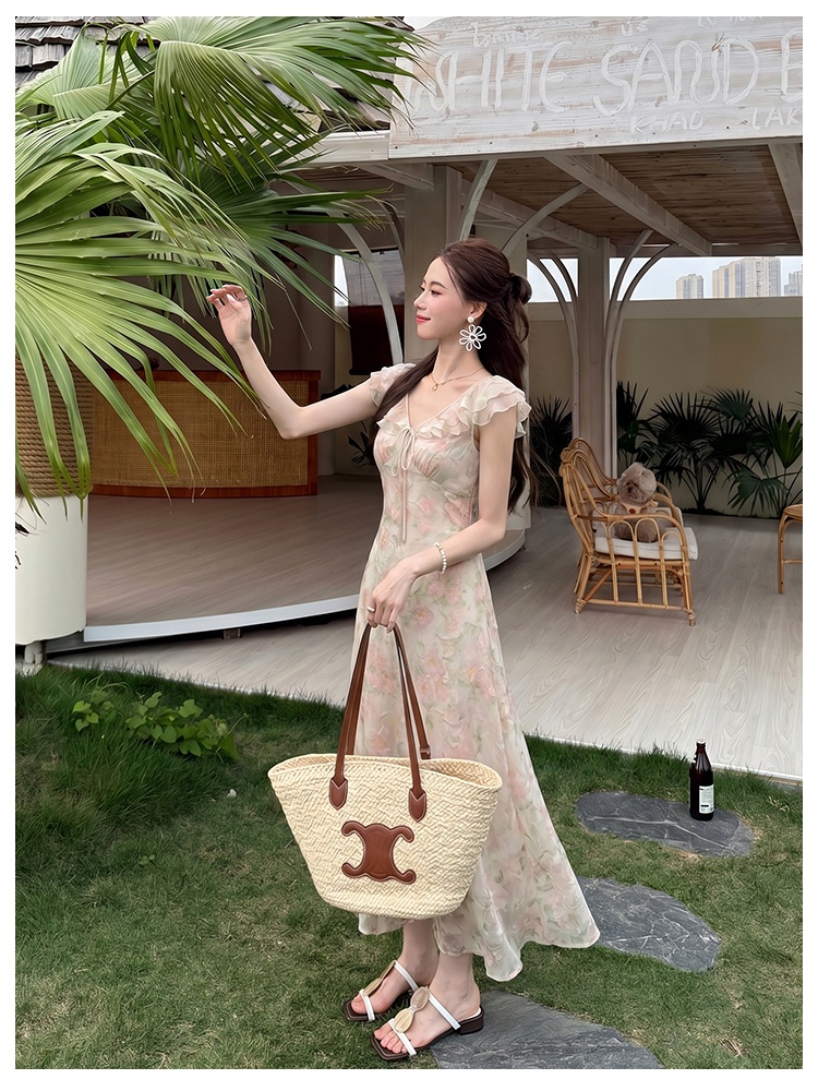 Elegant summer lotus leaf edges dress for women