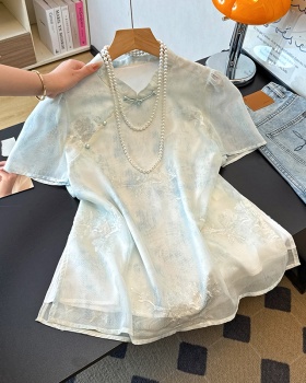 Chiffon embroidery light small shirt summer thin tops