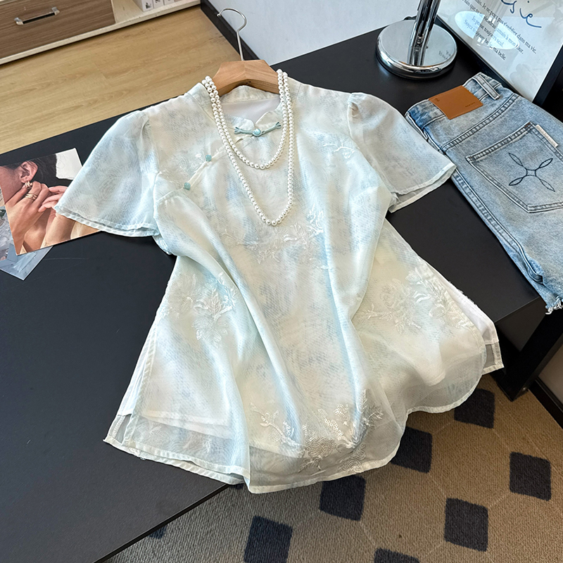 Chiffon embroidery light small shirt summer thin tops