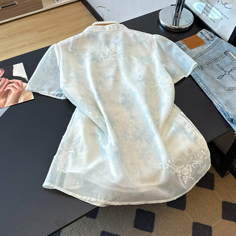 Chiffon embroidery light small shirt summer thin tops