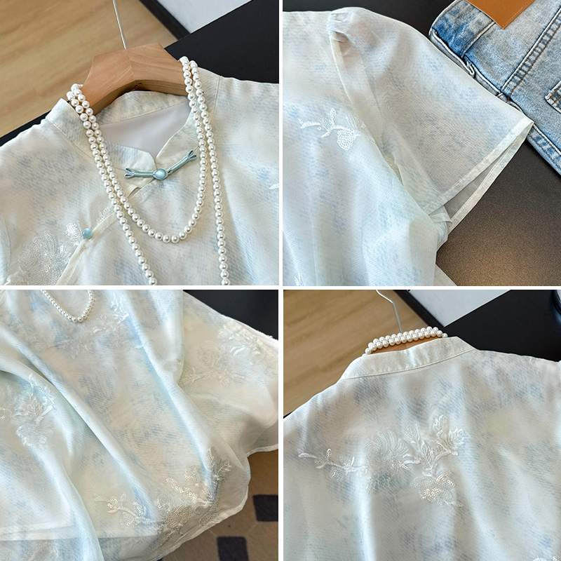 Chiffon embroidery light small shirt summer thin tops