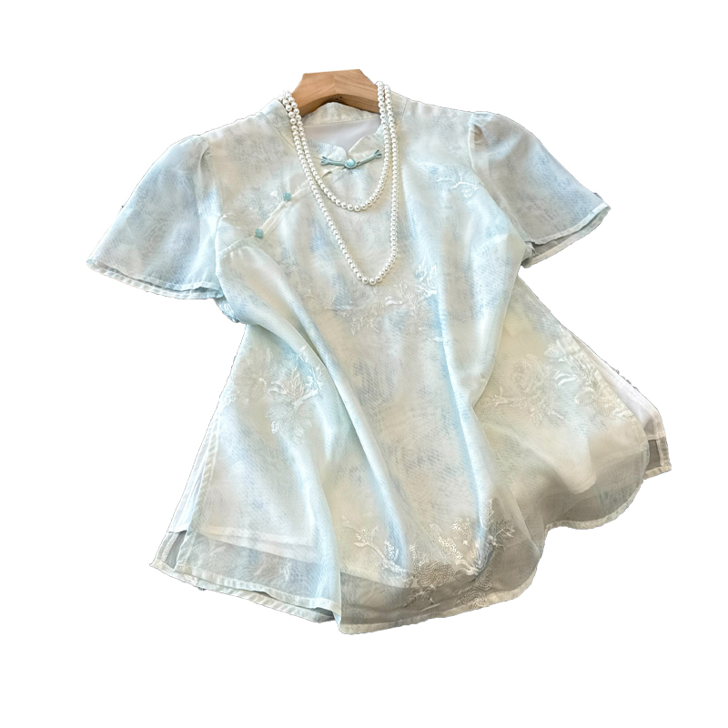 Chiffon embroidery light small shirt summer thin tops