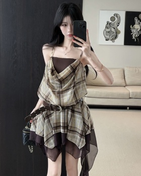 Mixed colors sling retro fashion irregular summer dress